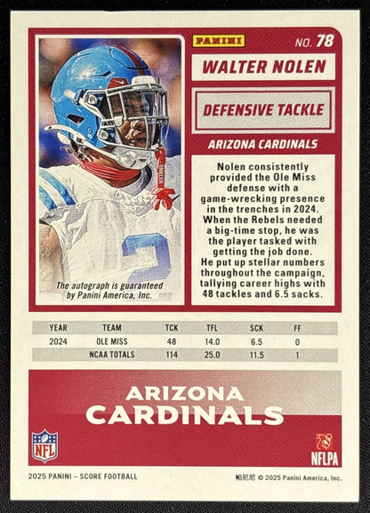 Walter Nolen 2025 Panini Score Rookies Signatures Artist's Proof /35 Cardinals Sports Trading Cards