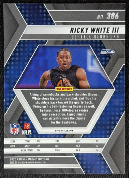Ricky White III 2025 Panini Mosaic Rookies No Huddle Purple Prizm /50 Seahawks