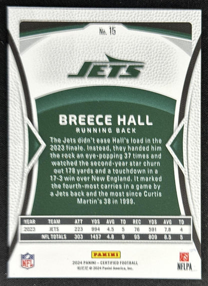 Breece Hall 2024 Panini Certified Blue Mirror /75 Jets