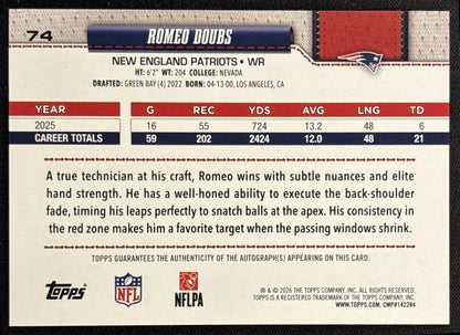 Romeo Doubs 2026 Topps Real One Auto Patriots - back