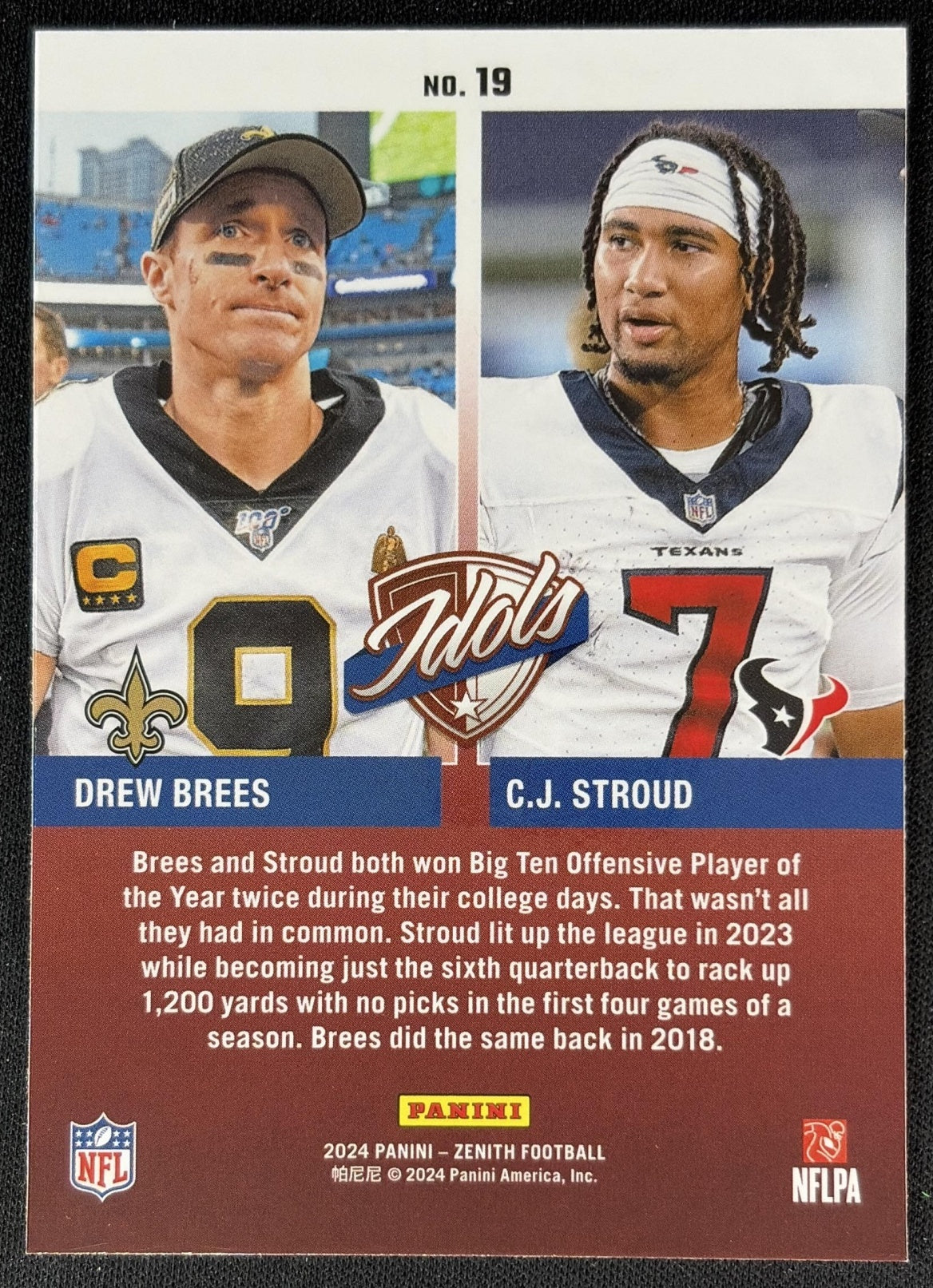 C.J. Stroud Drew Brees 2024 Panini Zenith Idols back