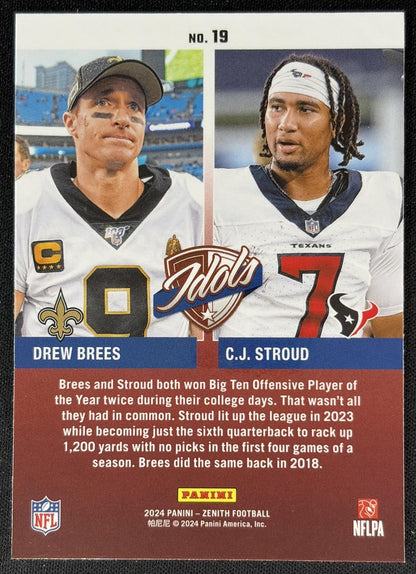 C.J. Stroud Drew Brees 2024 Panini Zenith Idols back