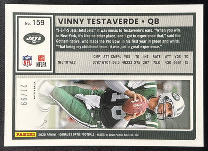 Vinny Testaverde 2025 Panini Donruss Optic Pink Velocity Prizm /99 Jets Sports Trading Card