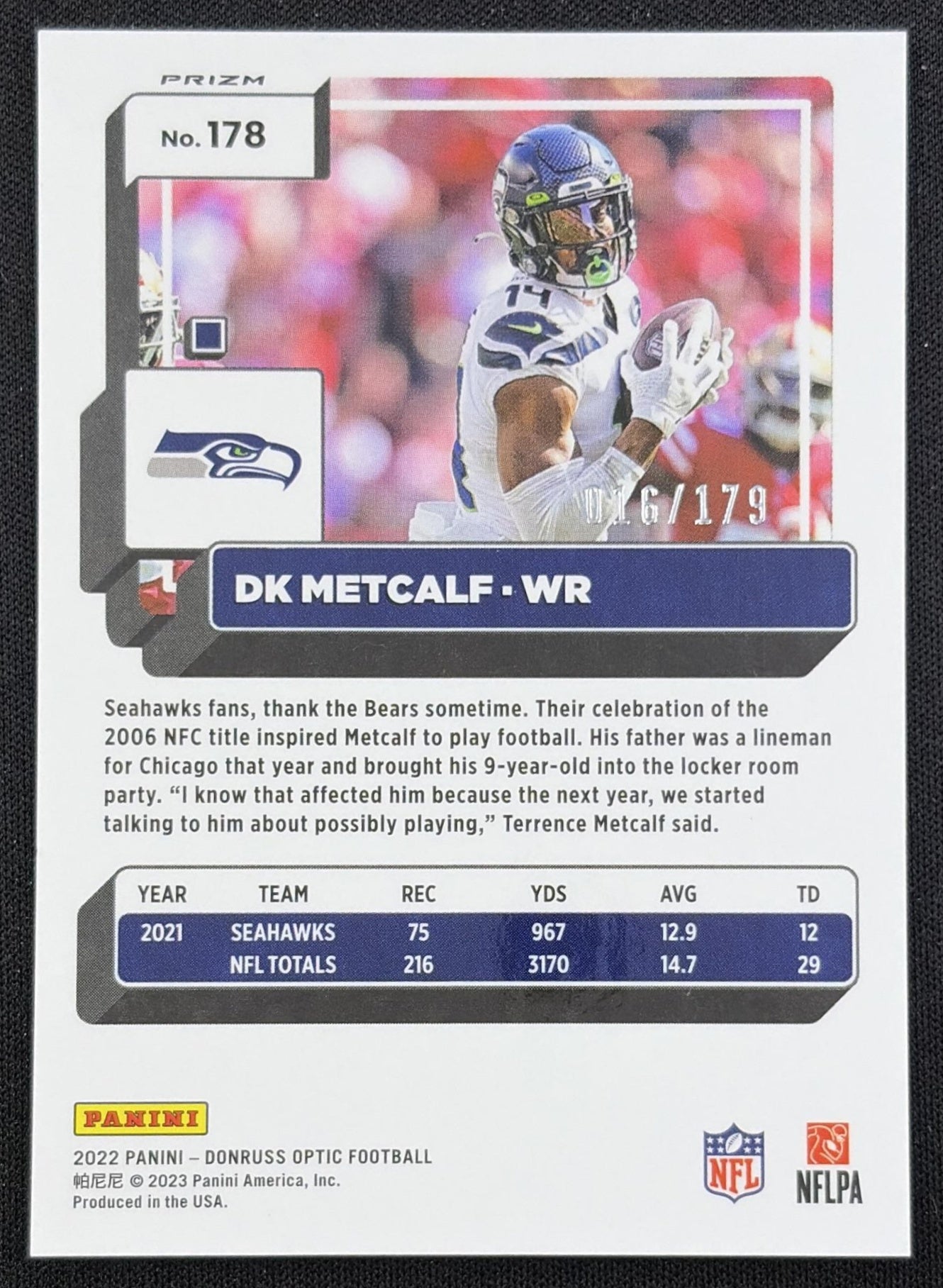 DK Metcalf 2022 Panini Donruss Optic Blue /179 Seahawks