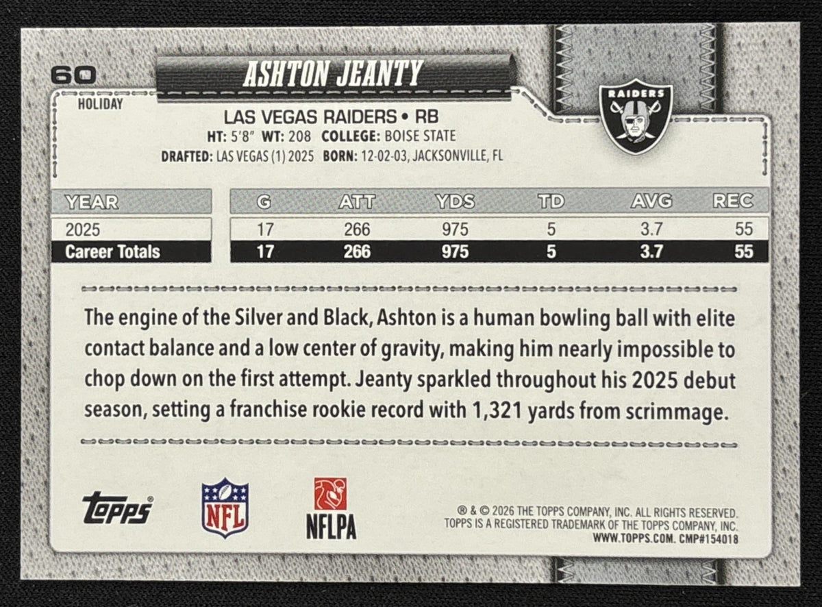 Ashton Jeanty 2026 Topps Holiday Glitter Raiders | Las Vegas Raiders