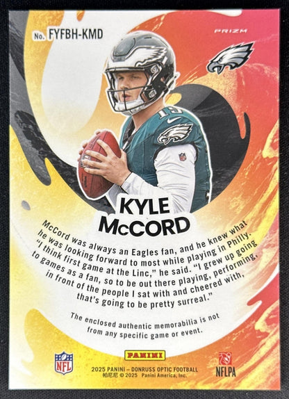 Kyle McCord 2025 Panini Donruss Optic First Year Fresh Blue Hyper Prizm Eagles Sports Trading Cards
