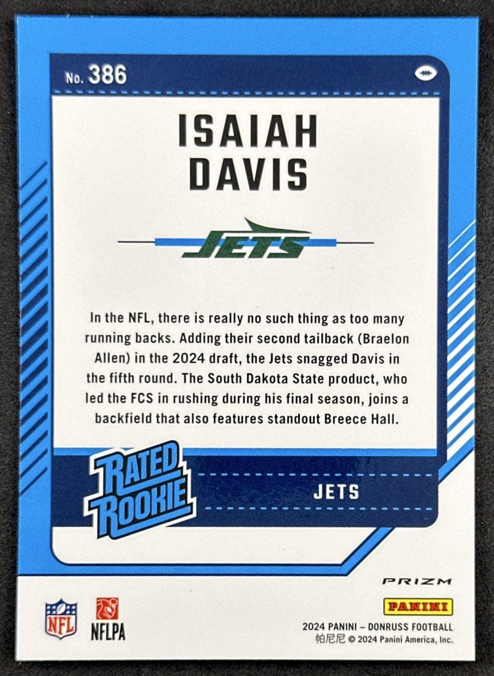 Isaiah Davis 2024 Panini Donruss Optic Rated Rookie Preview Pink Jets Sports Trading Cards