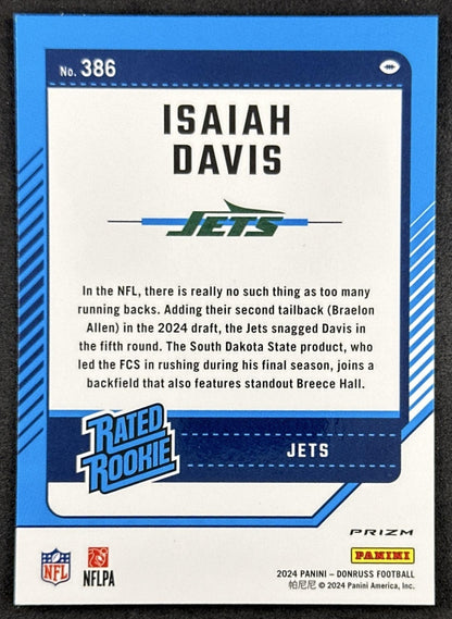 Isaiah Davis 2024 Panini Donruss Optic Rated Rookie Preview Pink Jets Sports Trading Cards