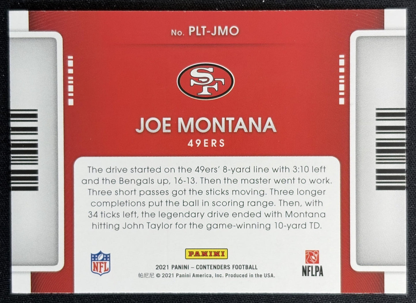 Joe Montana 2021 Panini Contenders Playoff Tickets 49ers back