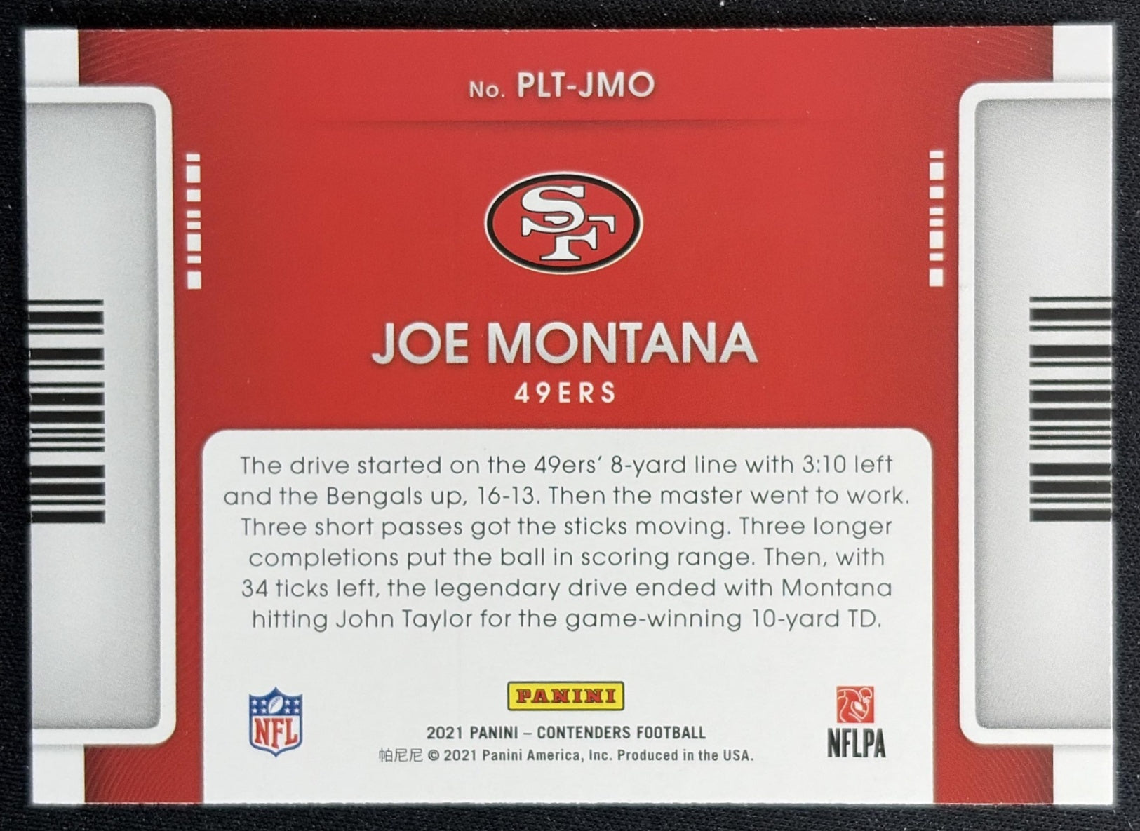 Joe Montana 2021 Panini Contenders Playoff Tickets 49ers back
