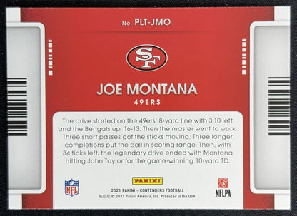 Joe Montana 2021 Panini Contenders Playoff Tickets 49ers back