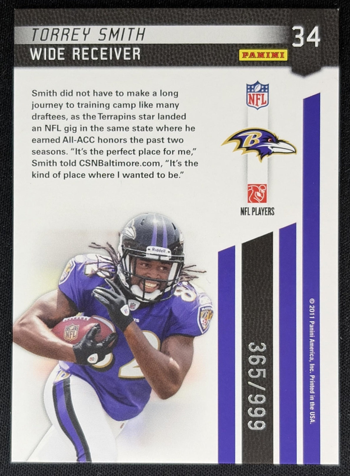 Torrey Smith 2011 Panini Certified Potential /999 Ravens back