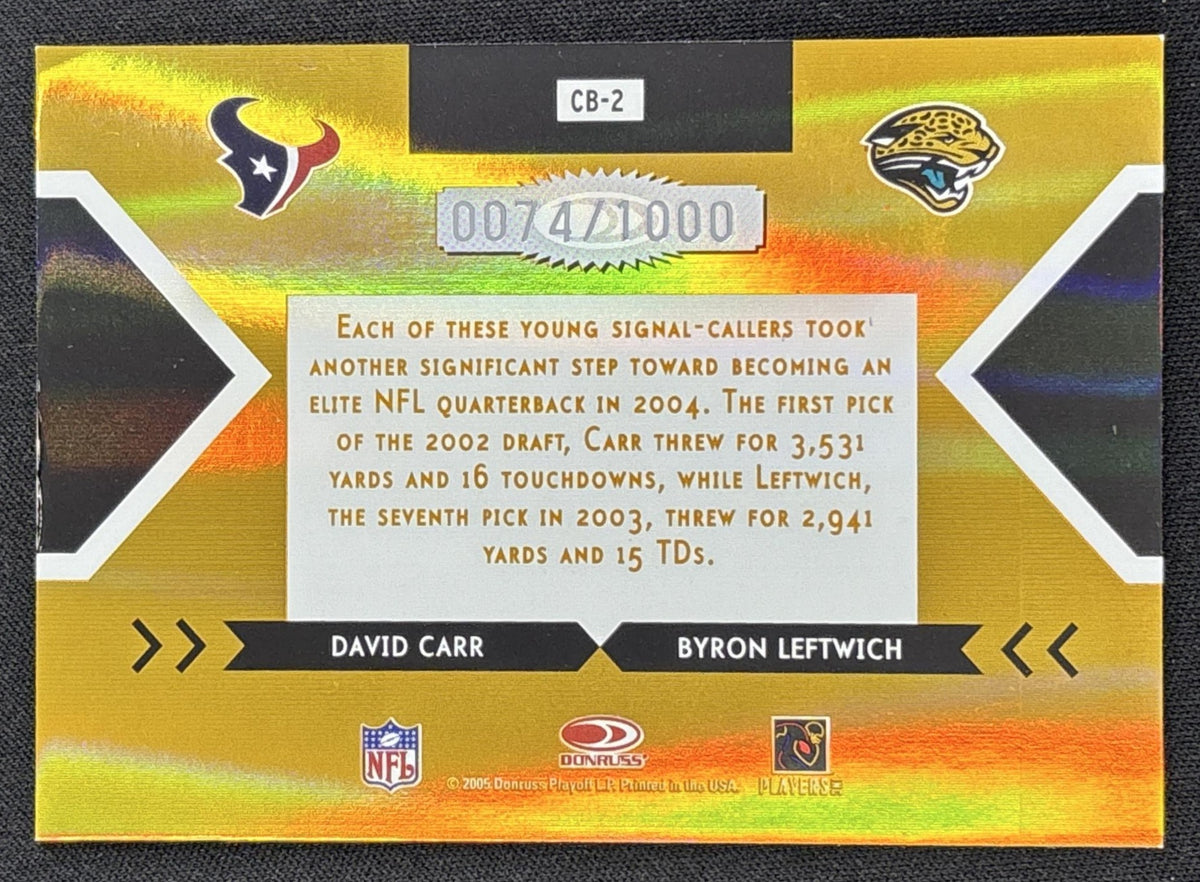 David Carr Byron Leftwich 2005 Donruss Elite Face 2 Gold /1000 Panthers Sports Trading Card