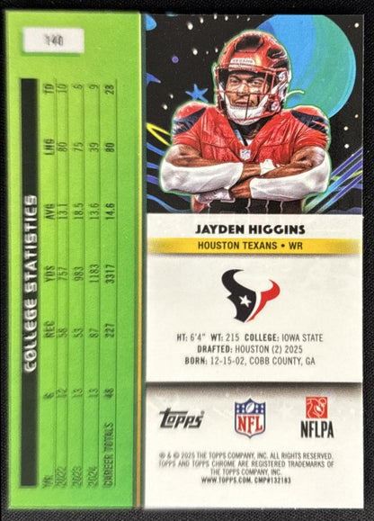Jayden Higgins 2025 Topps Cosmic Chrome Texans