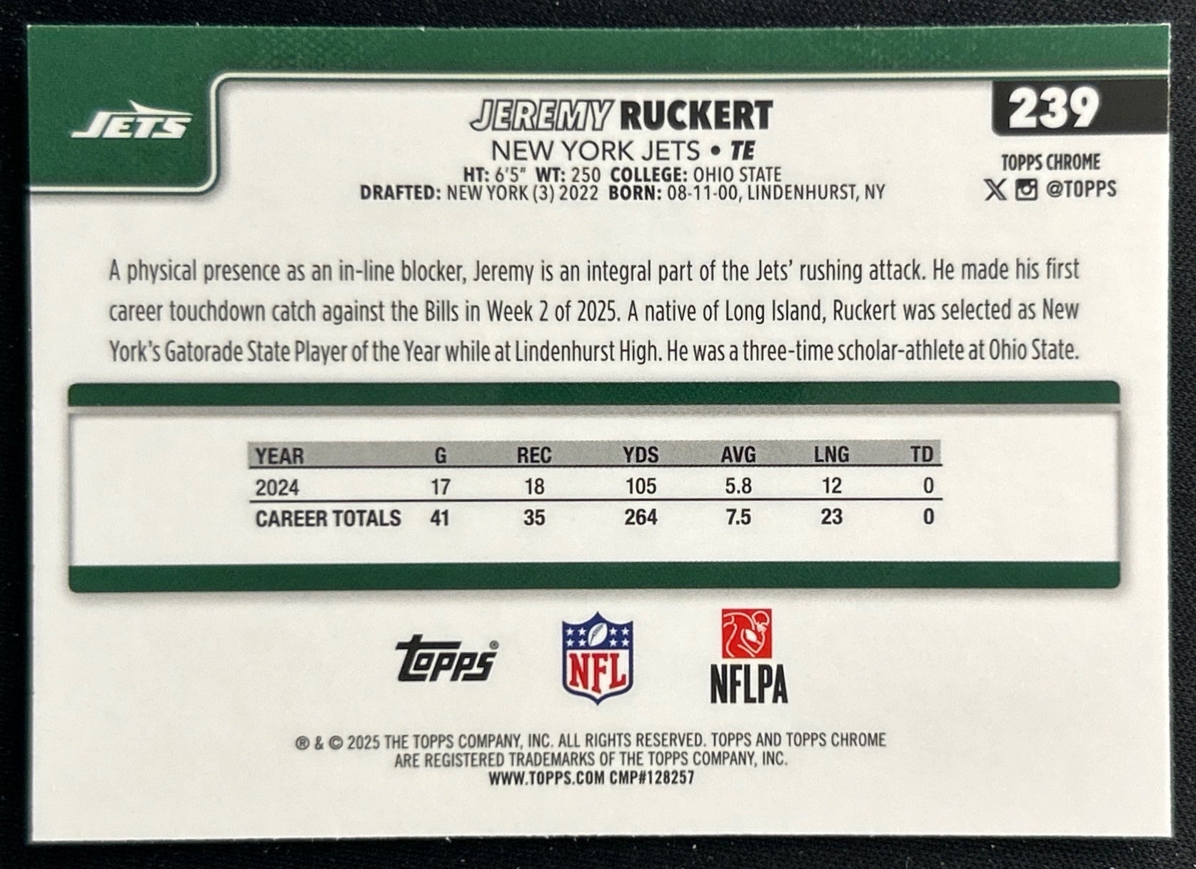 Jeremy Ruckert 2025 Topps Chrome Jets Sports Trading Cards