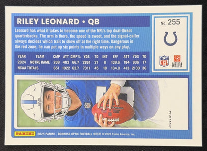 Riley Leonard 2025 Panini Donruss Optic Rated Rookie Green Velocity Prizm Colts