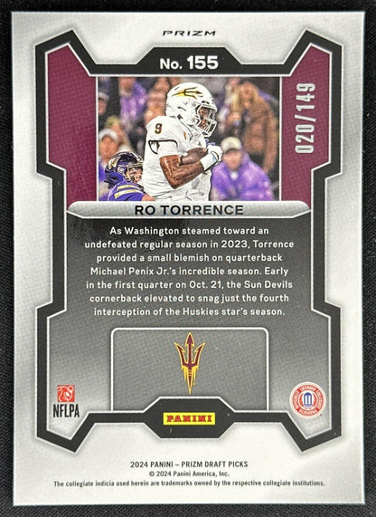 Ro Torrence 2024 Panini Prizm Collegiate Draft Picks Purple Ice /149
