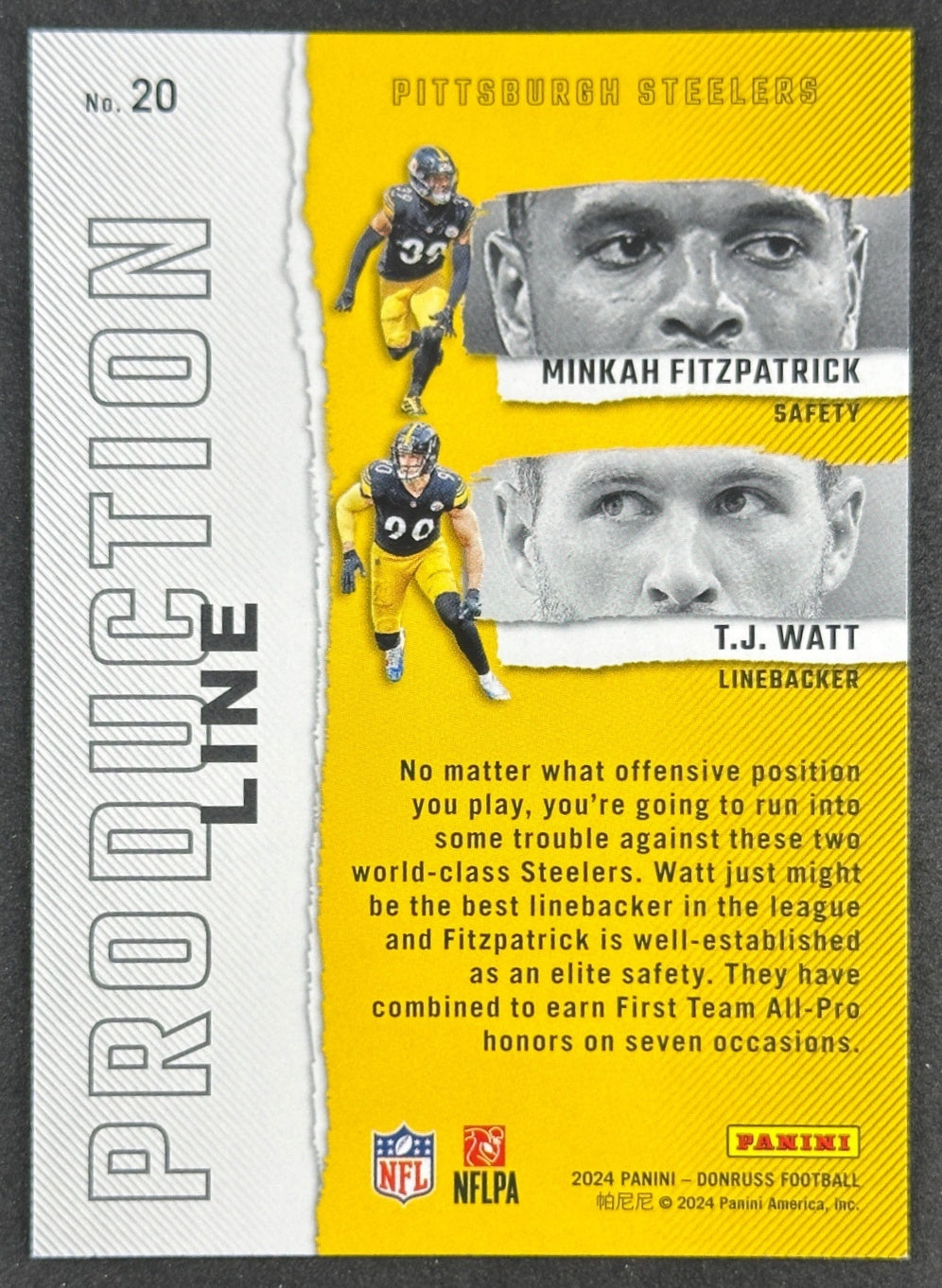 Minkah Fitzpatrick T.J. Watt 2024 Donruss Production Line Steelers Sports Trading Card