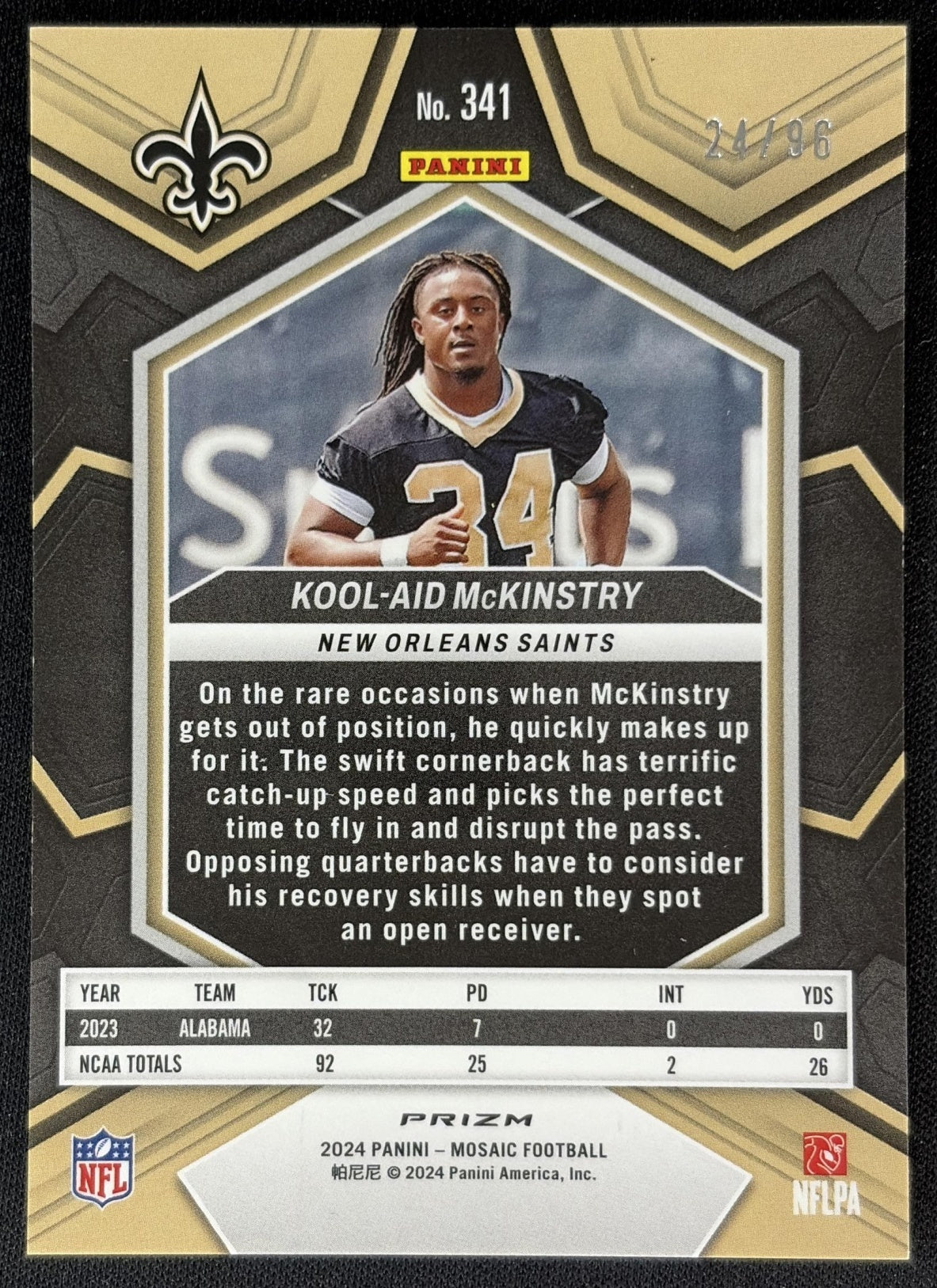 Kool-Aid McKinstry 2024 Panini Mosaic Blue Sparkle Prizm /96 Saints Sports Trading Cards