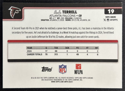 A.J. Terrell 2025 Topps Chrome X-Fractor Falcons Sports Trading Cards