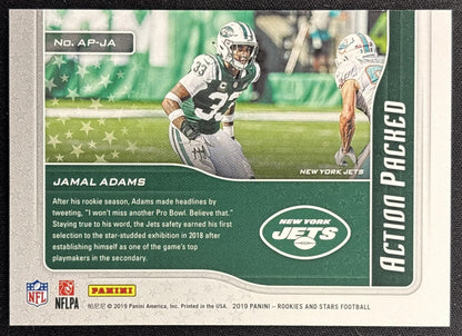 Jamal Adams 2019 Panini Rookies & Stars Action Packed True Blue /49 Jets back