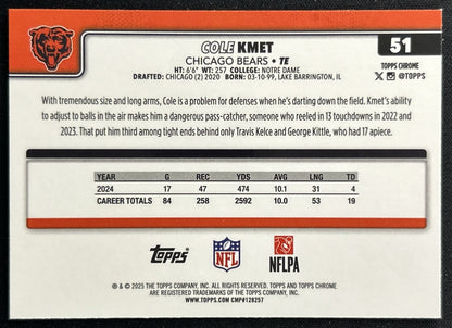 Cole Kmet 2025 Topps Chrome Bears