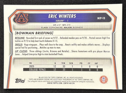 Eric Winters 2026 Bowman Chrome Prospects Speckle Refractor Tigers