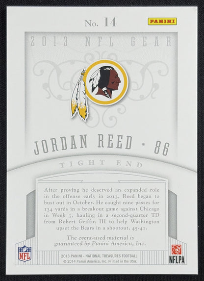 Jordan Reed 2013 Panini National Treasures Rookie NFL Gear Quad Materials /99 Redskins Sports Trading Card