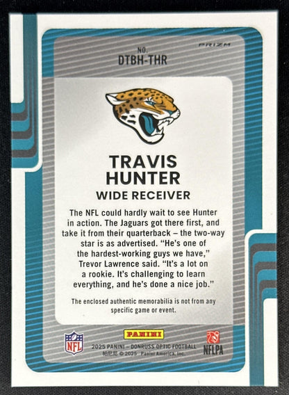 Travis Hunter 2025 Panini Donruss Optic Threads Blue Hyper Prizm Jaguars Sports Trading Cards