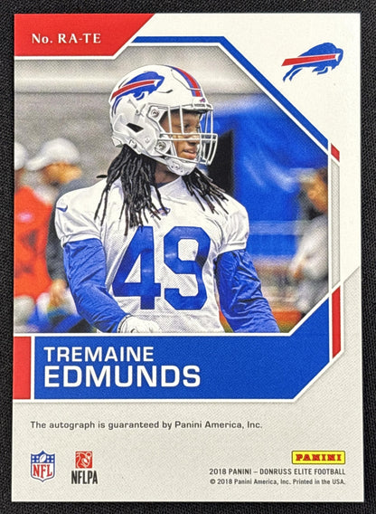 Tremaine Edmunds 2018 Panini Donruss Elite Rookie Auto Blue /10 Bills