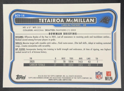 Tetairoa McMillan 2026 Bowman Chrome NFL Mojo Refractor Panthers