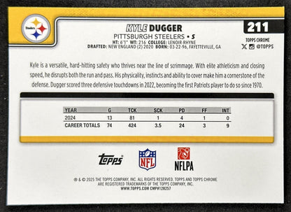 Kyle Dugger 2025 Topps Chrome Sapphire Steelers Sports Trading Cards