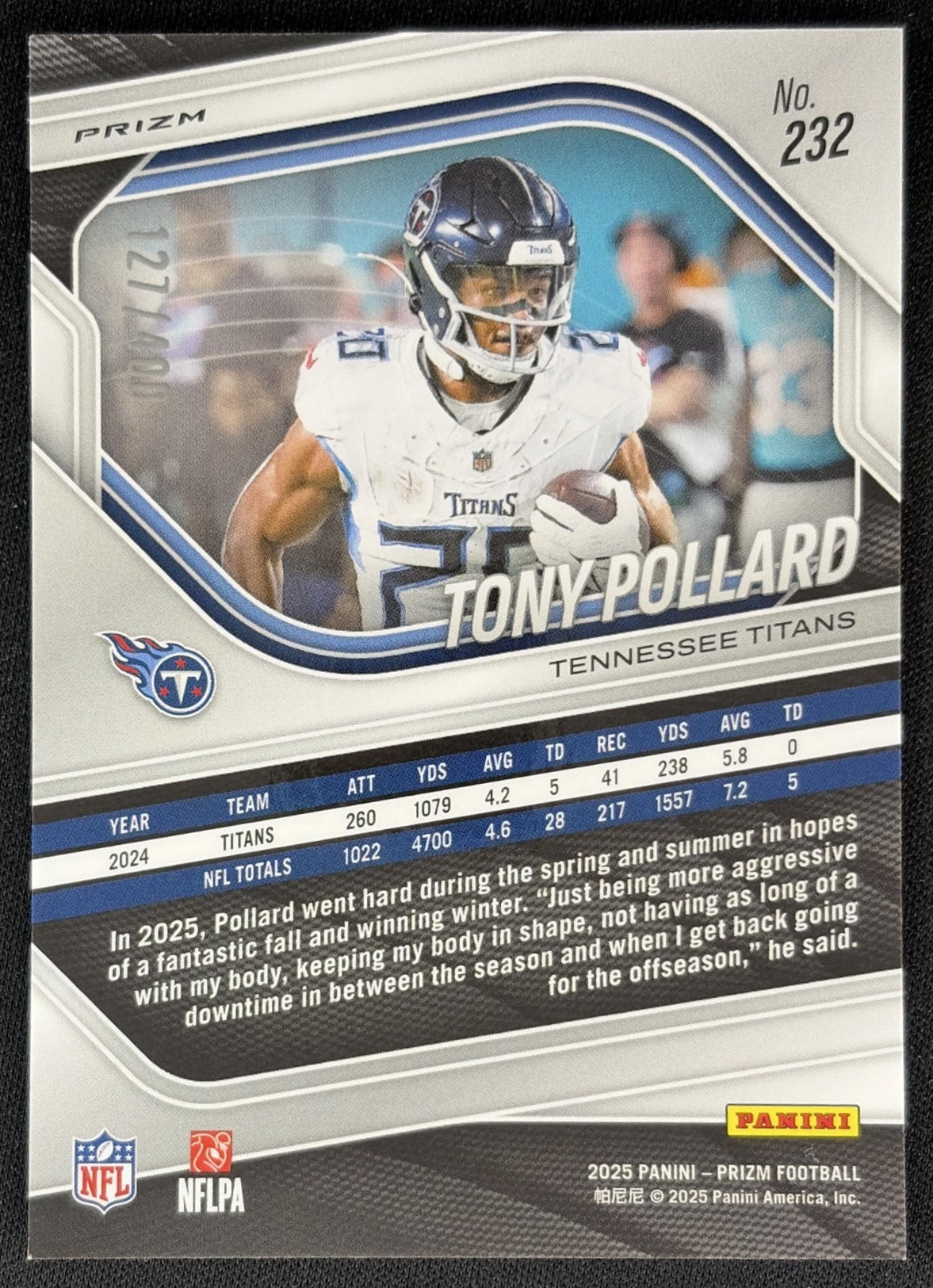 Tony Pollard 2025 Panini Prizm Pandora /400 Titans Back
