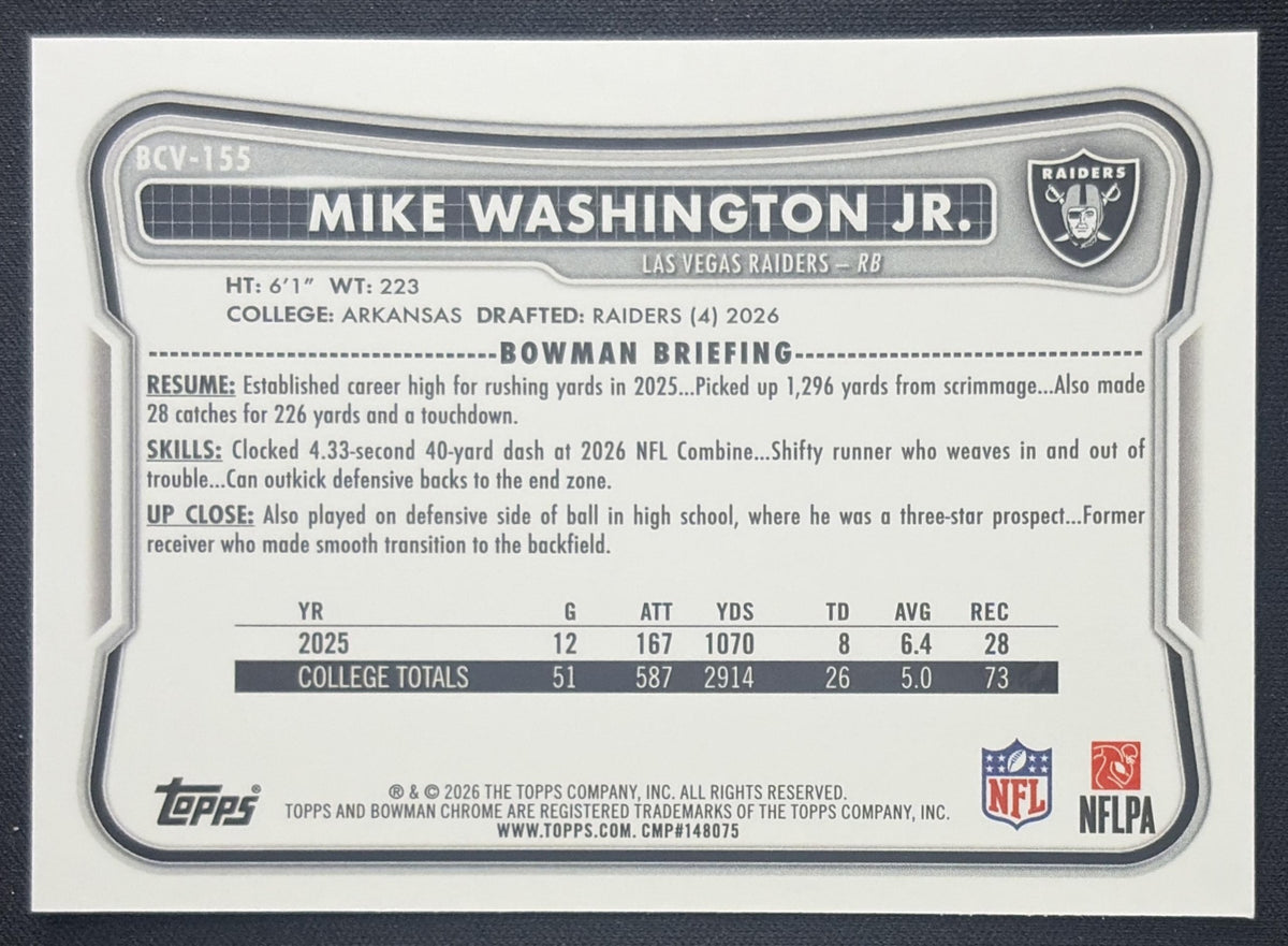 Mike Washington Jr. 2026 Bowman Chrome NFL Mojo Refractor Raiders