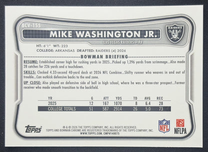 Mike Washington Jr. 2026 Bowman Chrome NFL Mojo Refractor Raiders
