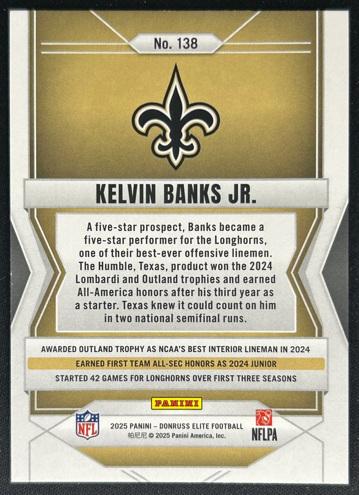 Kelvin Banks Jr. 2025 Panini Donruss Elite Rookies Green Disco Saints Sports Trading Cards