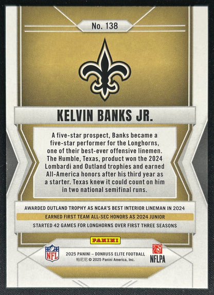 Kelvin Banks Jr. 2025 Panini Donruss Elite Rookies Green Disco Saints Sports Trading Cards