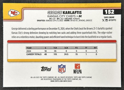 George Karlaftis 2025 Topps Chrome RayWave Refractor Chiefs back