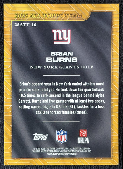Brian Burns 2026 Topps 2025 All-Topps Team Giants back