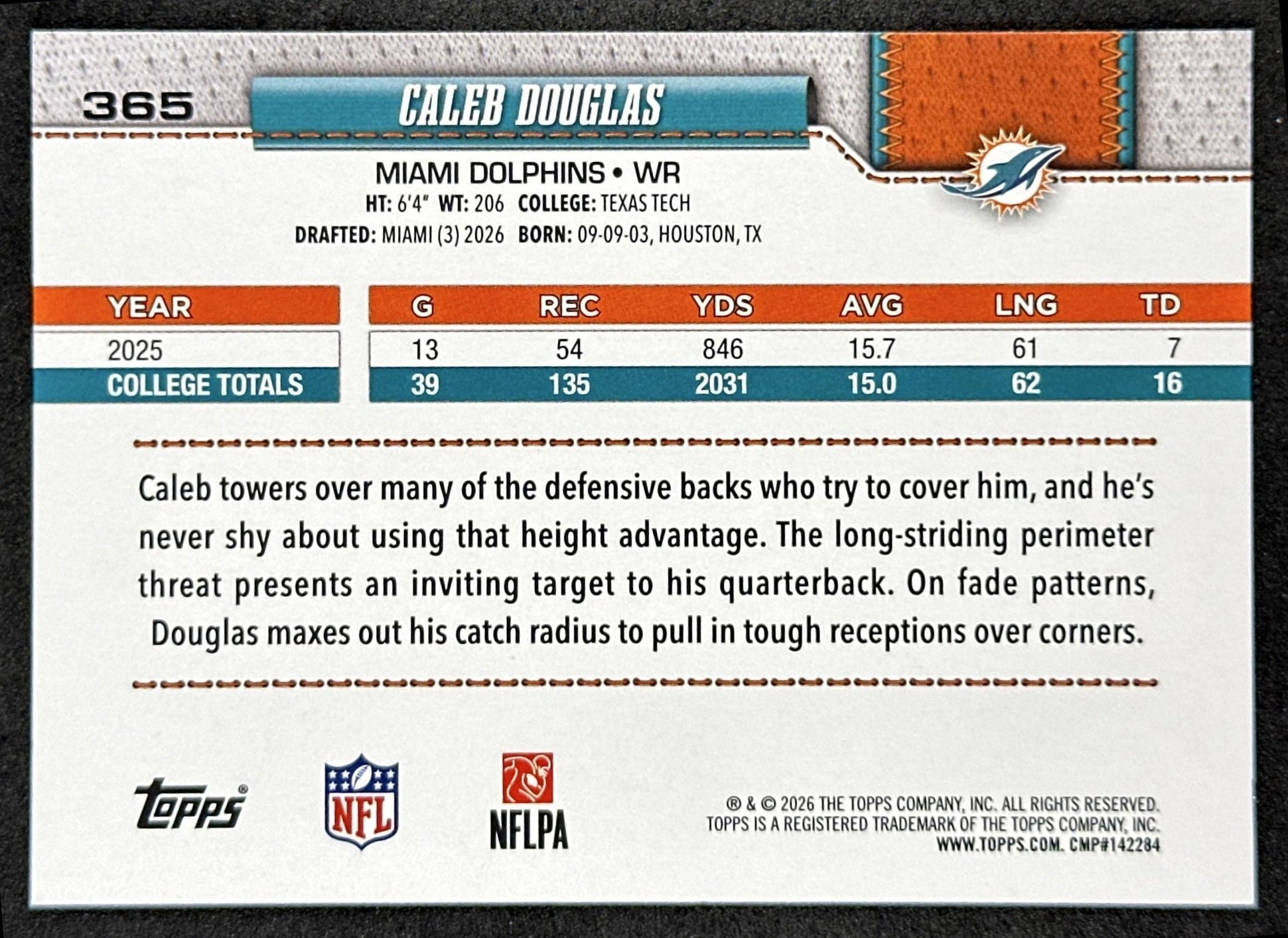 Caleb Douglas 2026 Topps Flagship Rookie Dolphins Sports Trading Cards