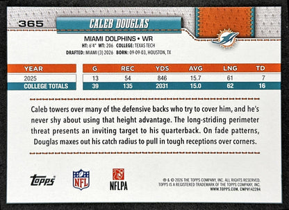 Caleb Douglas 2026 Topps Flagship Rookie Dolphins Sports Trading Cards