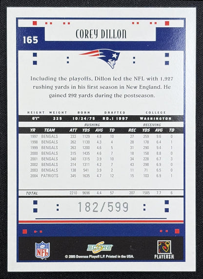 Corey Dillon 2005 Score Scorecard /599 Patriots back