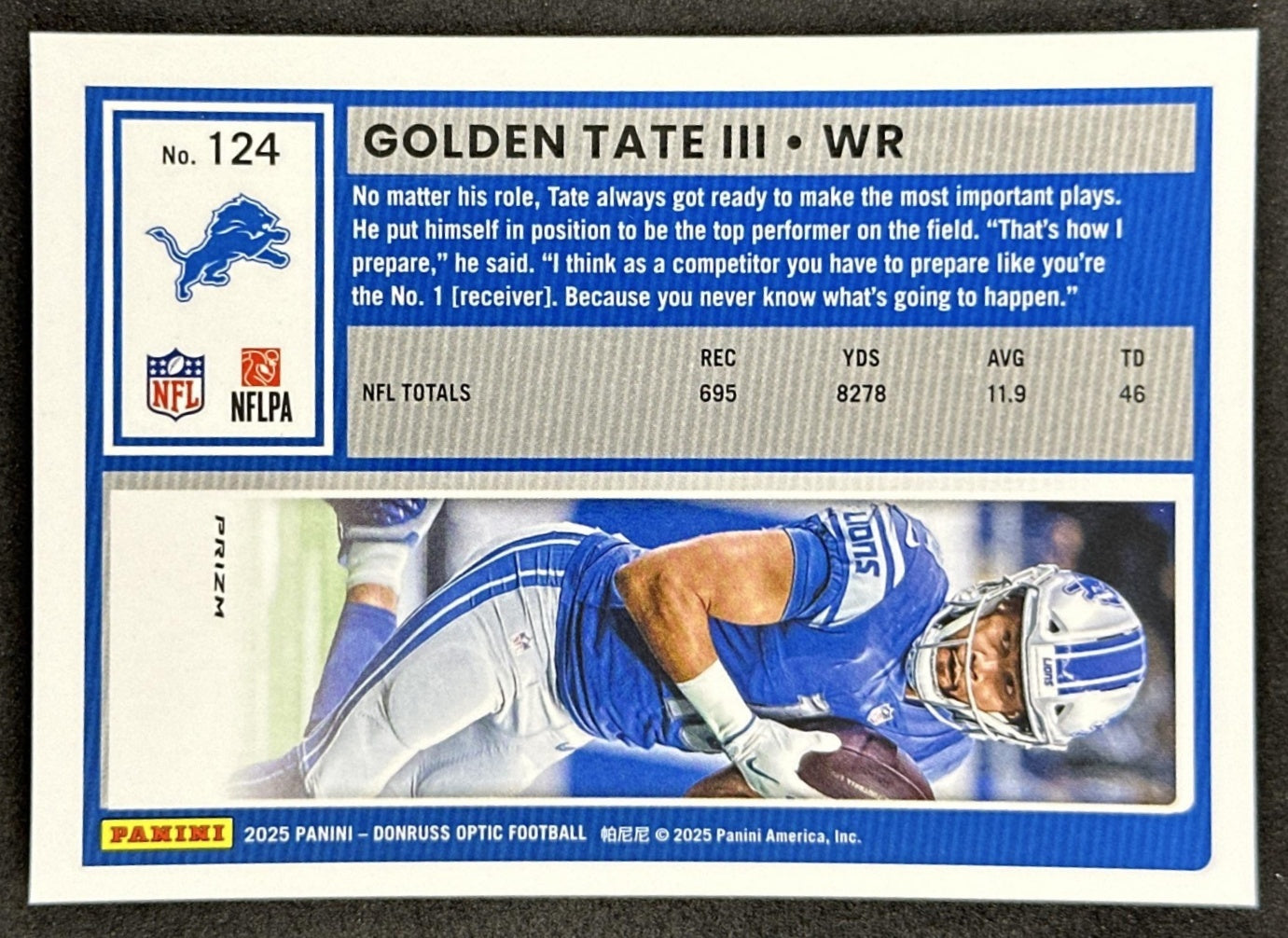 Golden Tate III 2025 Panini Donruss Optic Stars Prizm Lions Sports Trading Cards