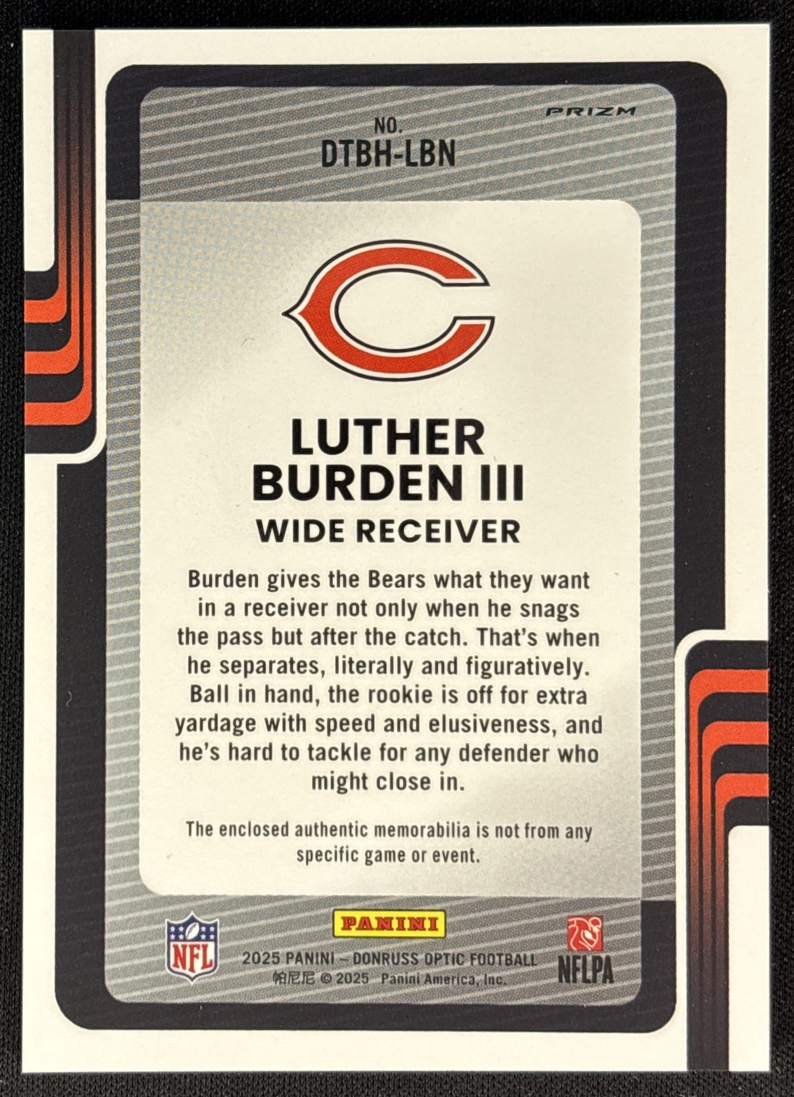 Luther Burden III 2025 Panini Donruss Optic Threads Bears back