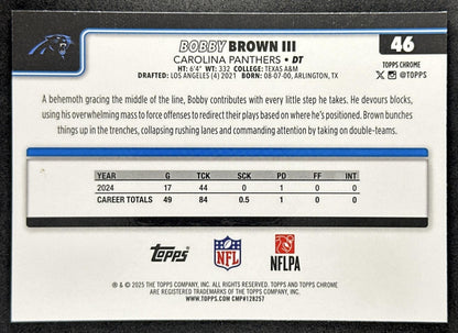 Bobby Brown III 2025 Topps Chrome Pulsar Refractor Panthers Sports Trading Cards