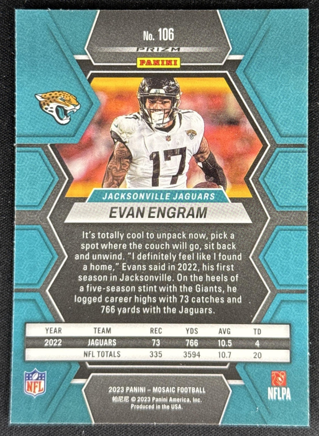 Evan Engram 2023 Panini Mosaic Jaguars Sports Trading Card