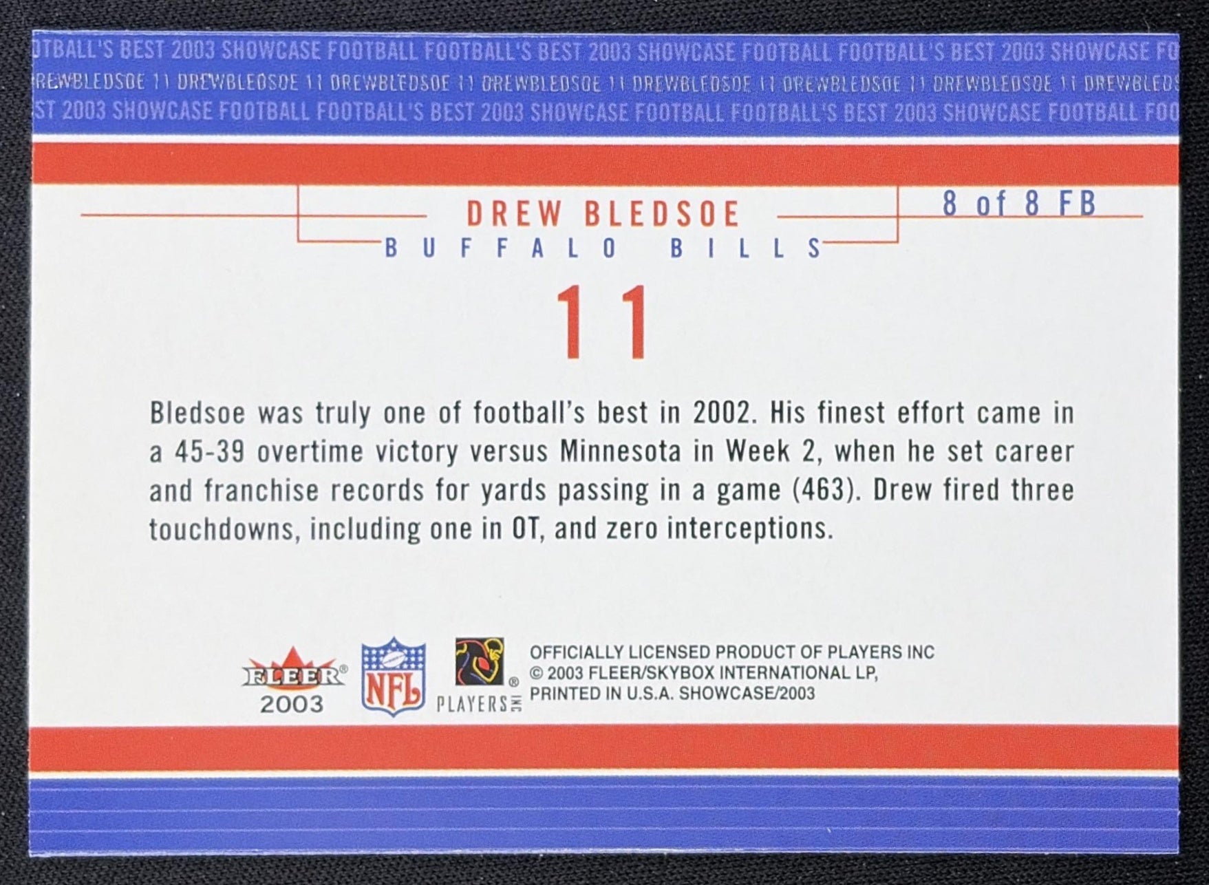 Drew Bledsoe 2003 Fleer Showcase Football's Best Bills