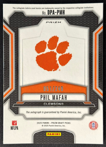Phil Mafah 2025 Prizm Draft Picks Auto Blue /249 Tigers back | Wayne Collection