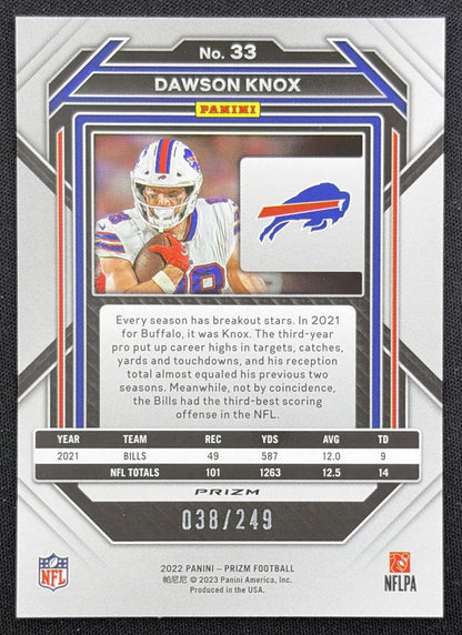 Dawson Knox 2022 Panini Prizm Orange /249 Bills