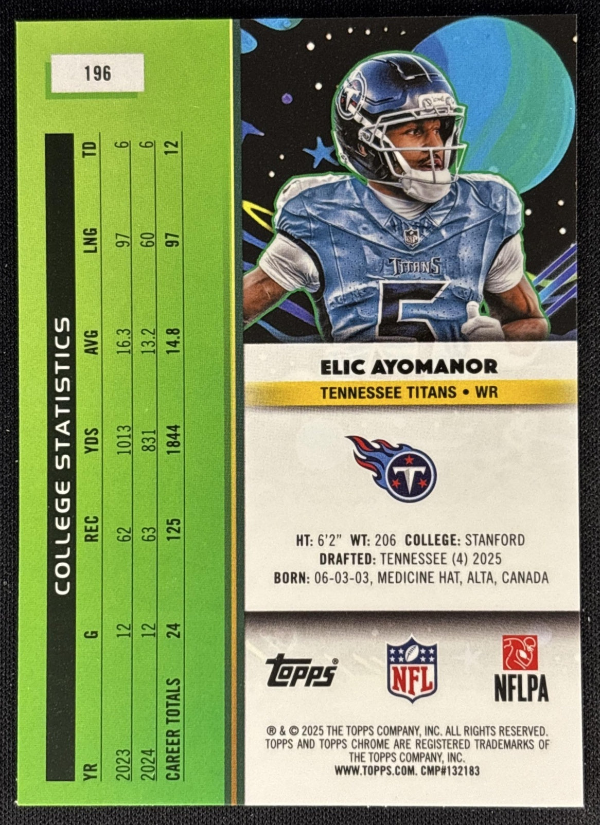 Elic Ayomanor 2025 Topps Cosmic Chrome Titans